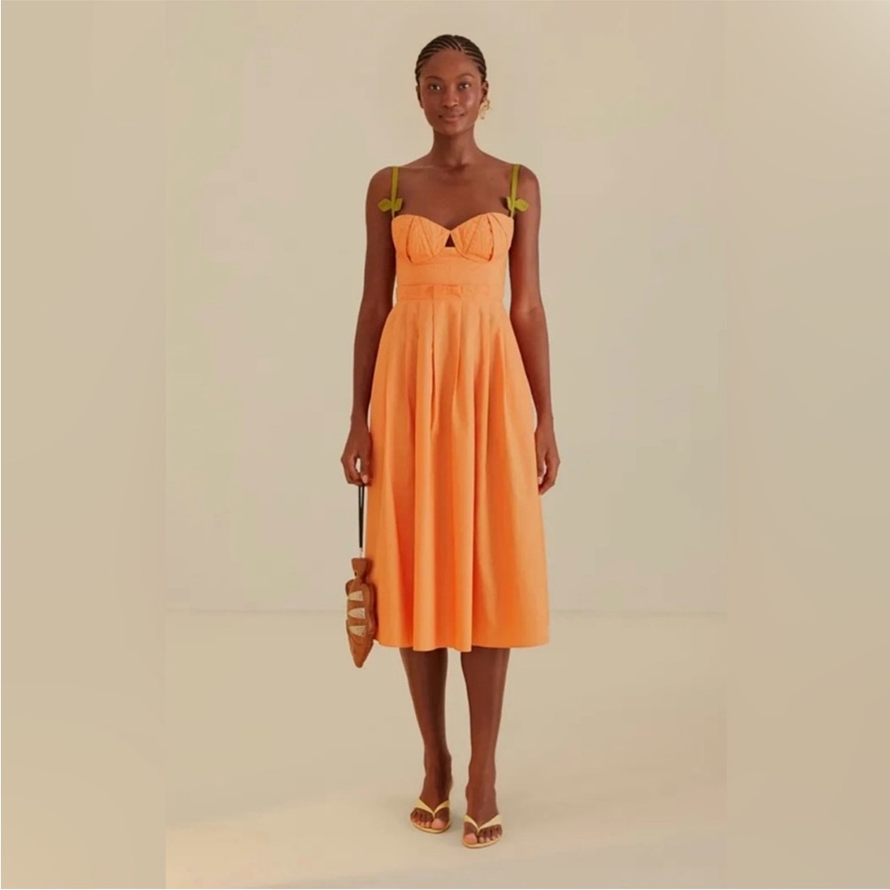 FARM RIO
BICOLOR SLEEVELESS ORGANIC COTTON MIDI DRESS ORANGE PAPAYA GUAVA NWT S